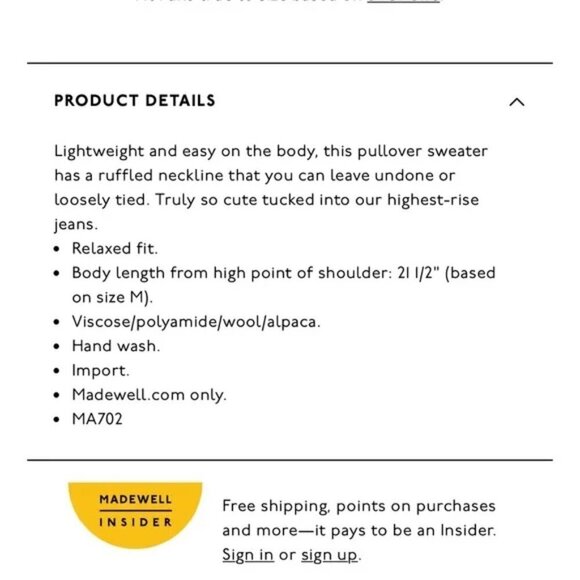 Madewell Merino Wool Alpaca Blend Light Brown Tan Ruffle Sweater - Picture 8 of 8